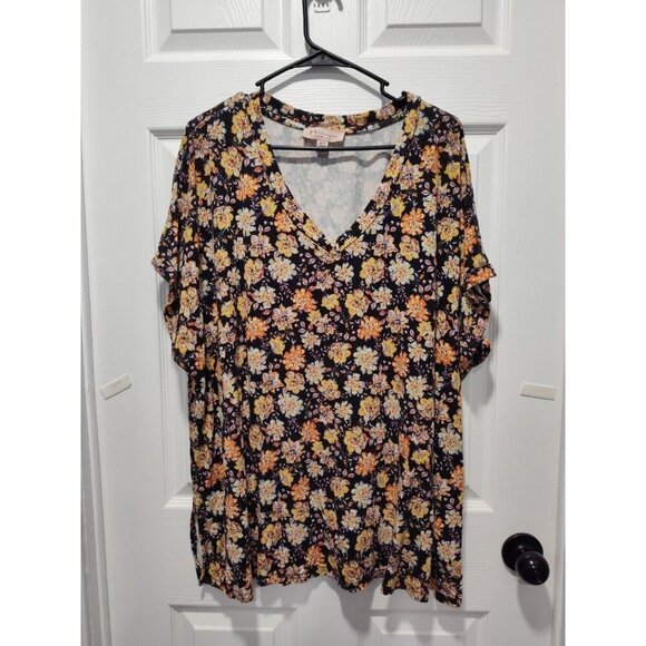 Philosophy Woman 2X Dark Floral V-neck Top Plus Size Fall Colors Comfy Soft - Picture 7 of 7
